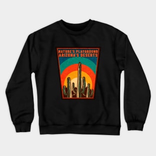 Nature's Playground: Arizona's Deserts Retro Vintage Arizona Boho Desert Saguaro Cactus Mountains Crewneck Sweatshirt